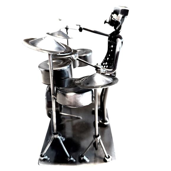 Steam Punk Drummer Musician Metal Figurine Unique Gift Drum Cymbal Bass 7" - Picture 5 of 11
